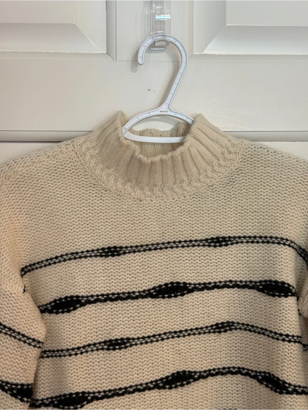 Veronica Beard Viori Cream & Black Striped Wool Mock Neck Sweater 25596